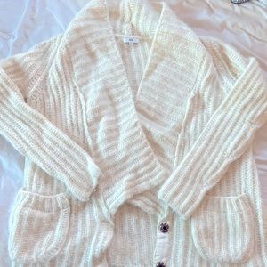 white knit cardigan